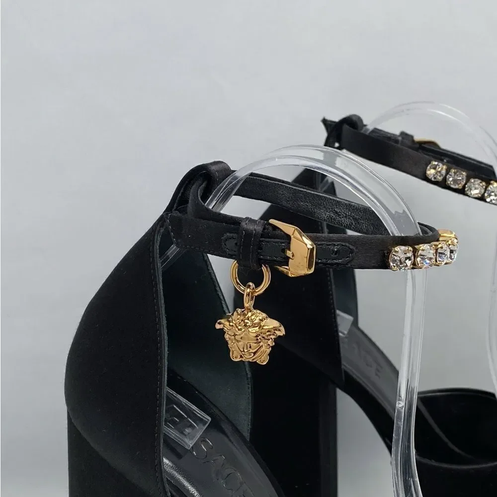 Versace Medusa Crystal Ankle-Strap Platform Sandals size 37.5
